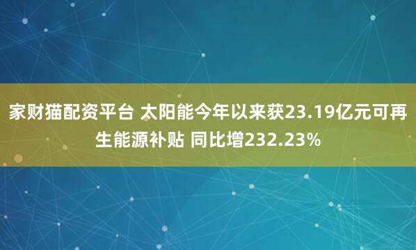 家财猫配资平台 太阳能今年以来获23.19亿元可再生能源补贴 同比增232.23%