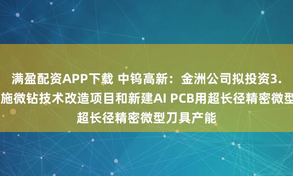满盈配资APP下载 中钨高新:金洲公司拟投资3.39亿元实施微钻技术改造项目和新建AI PCB用超长径精密微型刀具产能